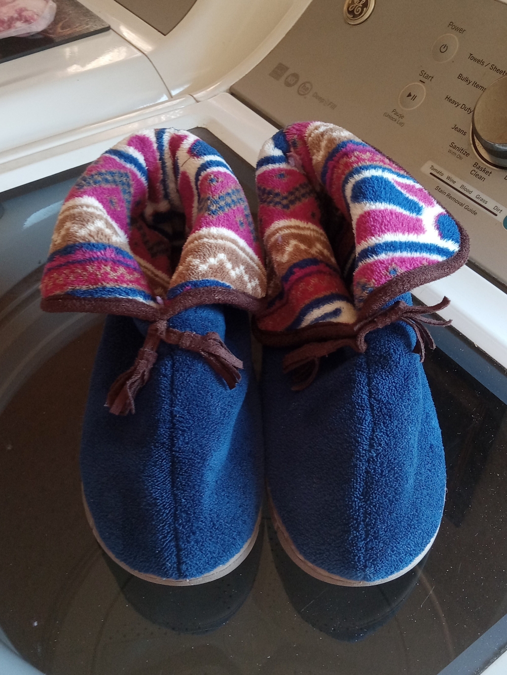 Muk Luks Navy Blue Slipper Boots with Patterned Cuff